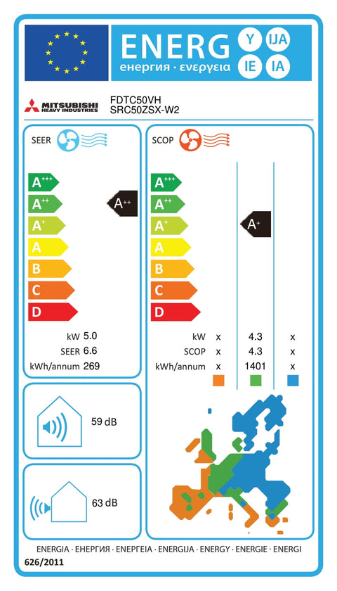 Mitsubishi Cassette 60x60 single-split set FDTC50VH 5,0kW inclusief paneel en wandbediening
