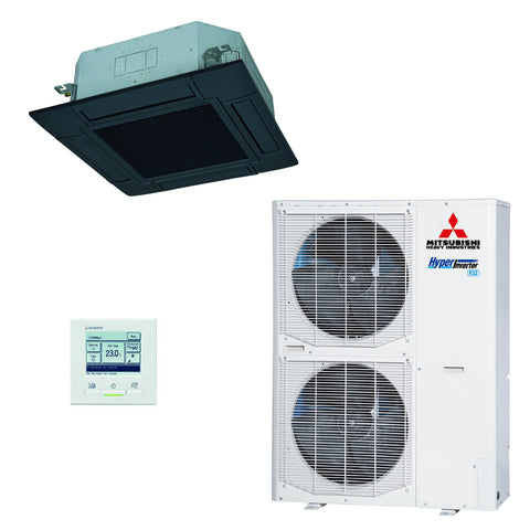 Mitsubishi Cassette 90x90 single-split set Hyper inverter FDT140VH (RAL9005) inclusief paneel en wandbediening