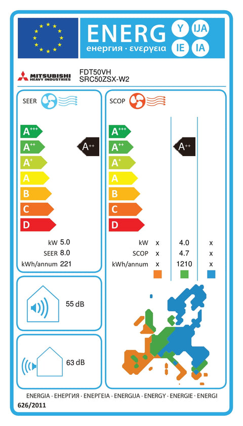Mitsubishi Cassette 90x90 single-split set FDT50VH 5,0 kW inclusief paneel en wandbediening
